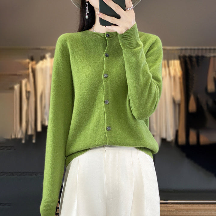 Damen Leichter Feinstrick-Cardigan mit Kaschmir‑Optik, Rundhalsausschnitt und verdeckter Knopfleiste Echoarchiv