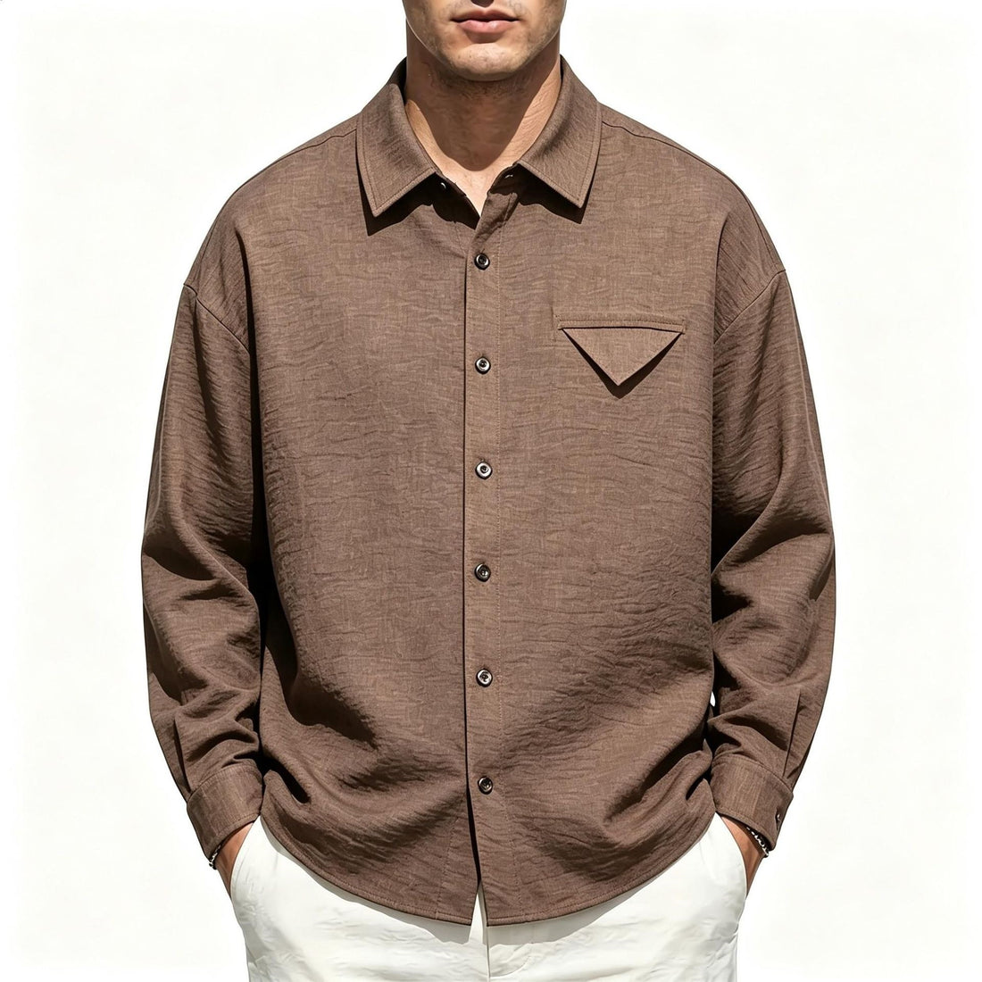 Herren Leichtes Texturiertes Overshirt mit Hemdkragen und Brustklappen-Tasche Echo Archiv