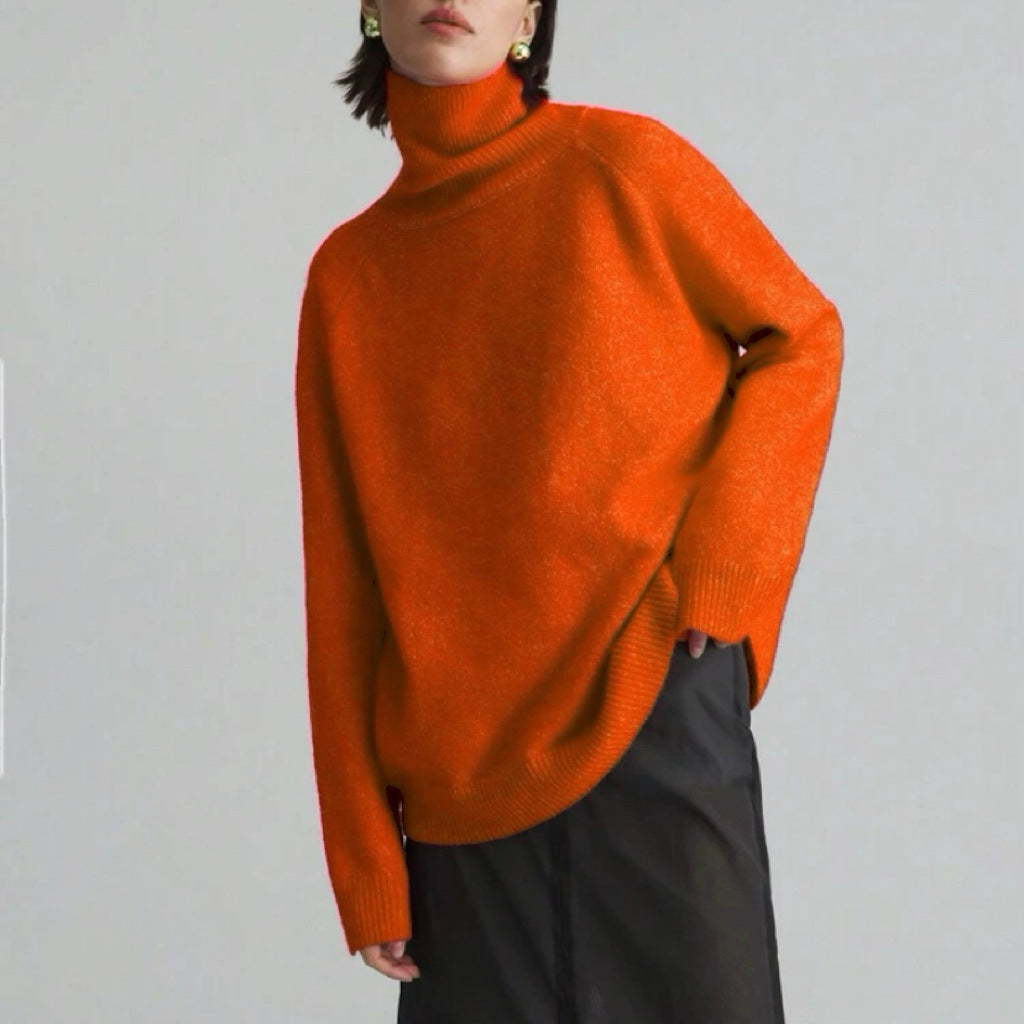 Damen Oversize Rollkragen-Feinstrickpullover mit Raglanärmeln und seitlichen Schlitzen – Mavelle