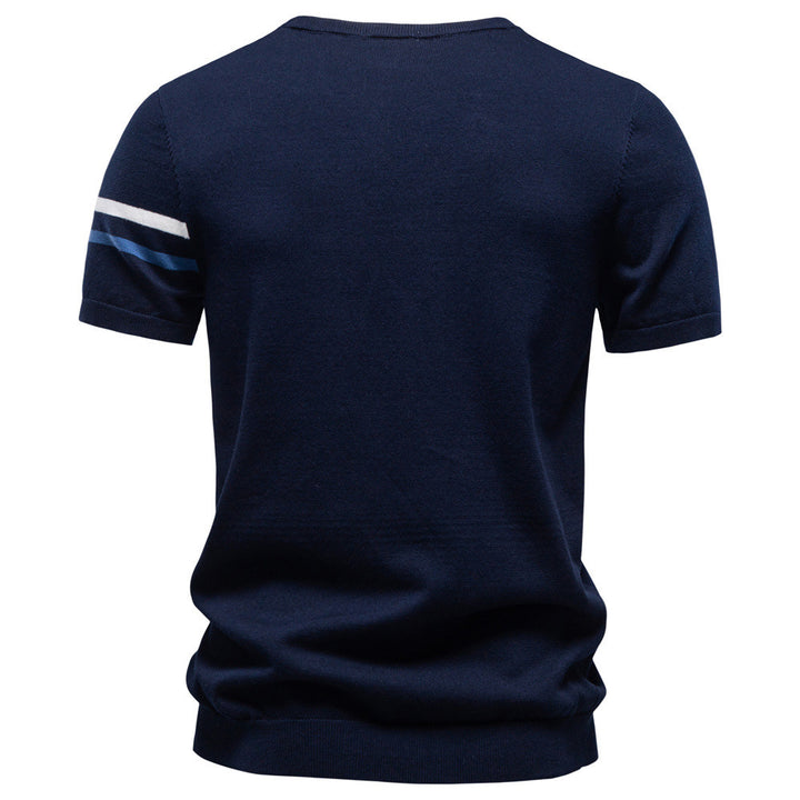 Herren nan feines Baumwollstrickshirt mit Rundhalsausschnitt kurzärmelig und kontrastierenden Ärmelstreifen Echo Archiv
