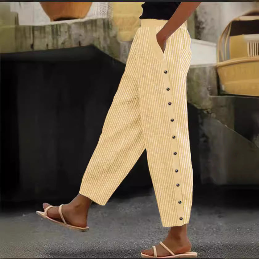 Damen Culotte-Hosen mit hohem elastischem Bund, seitlichem Knopfverschluss und Taschen – Avélisse