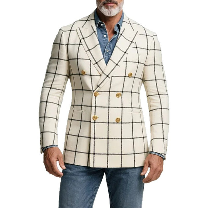 Herren karo Strukturblazer mit doppelter Knopfleiste und edlen Details Echoarchiv