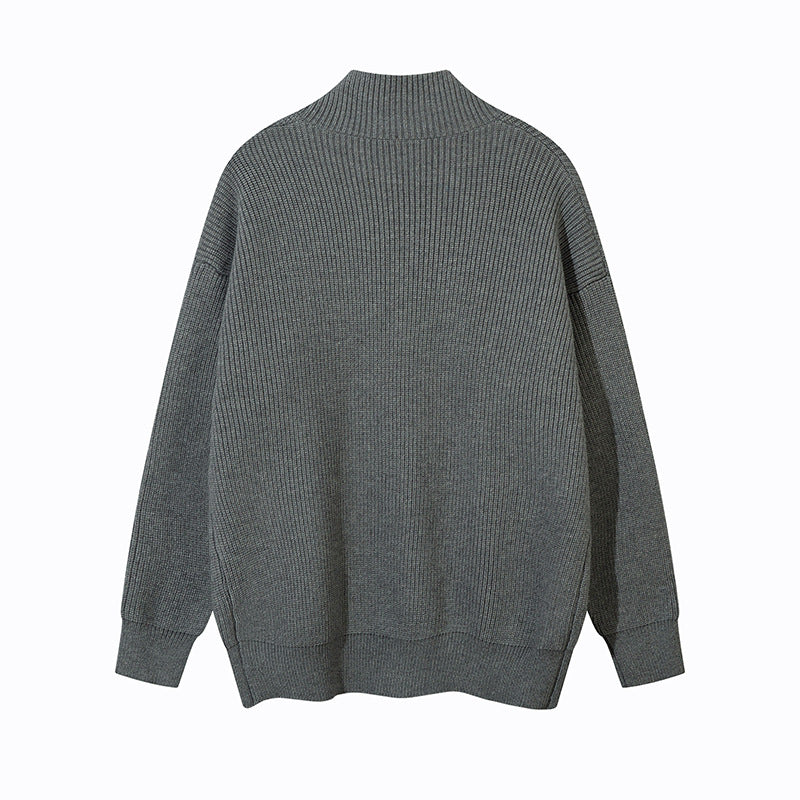 Unisex Oversize-Strickjacke mit Stehkragen und durchgehender Knopfleiste Echoarchiv