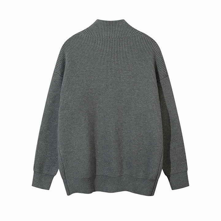 Unisex Oversize-Strickjacke mit Stehkragen und durchgehender Knopfleiste Echoarchiv