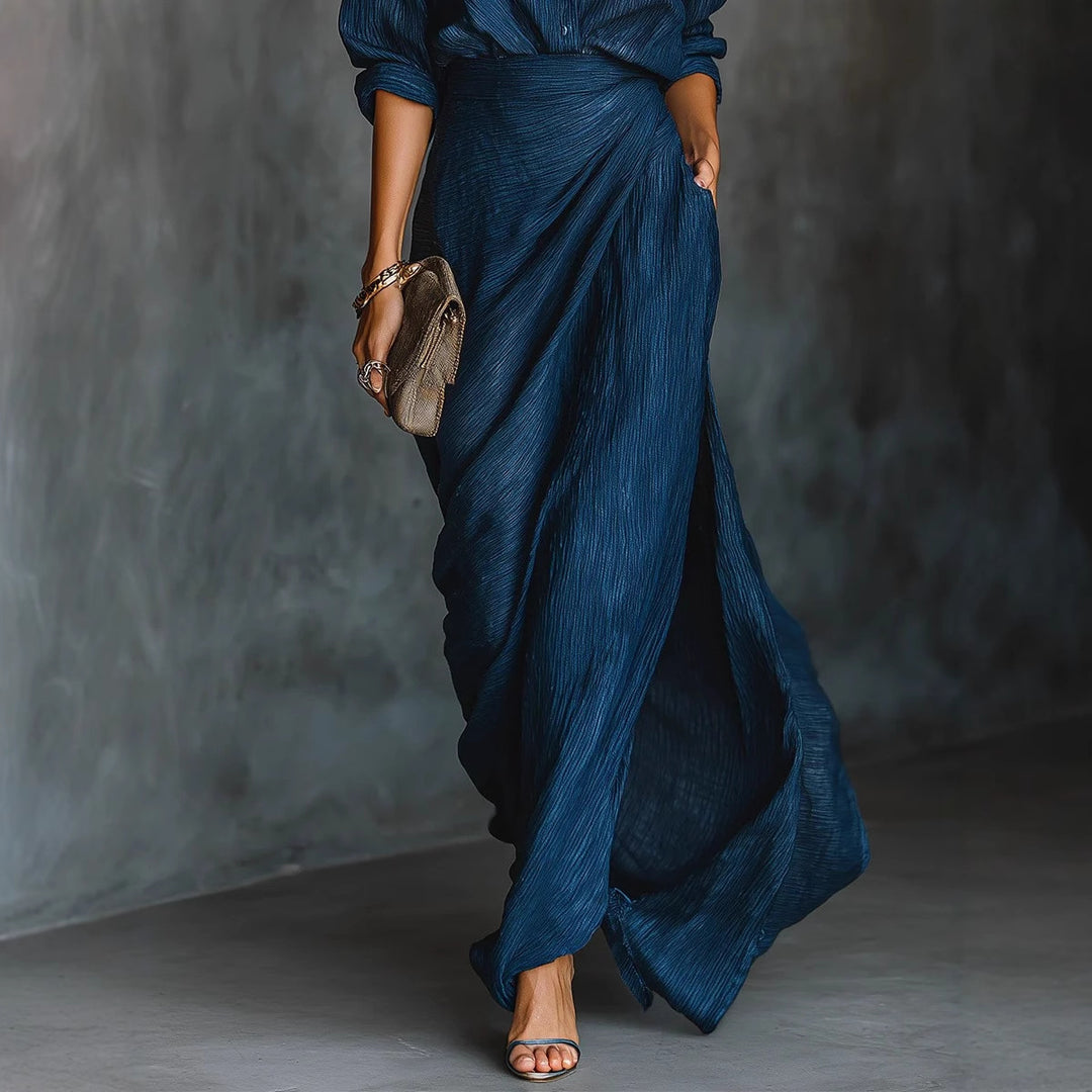 Damen Drapierter Maxi-Rock mit Wickel-Effekt und Crinkle-Textur Echoarchiv