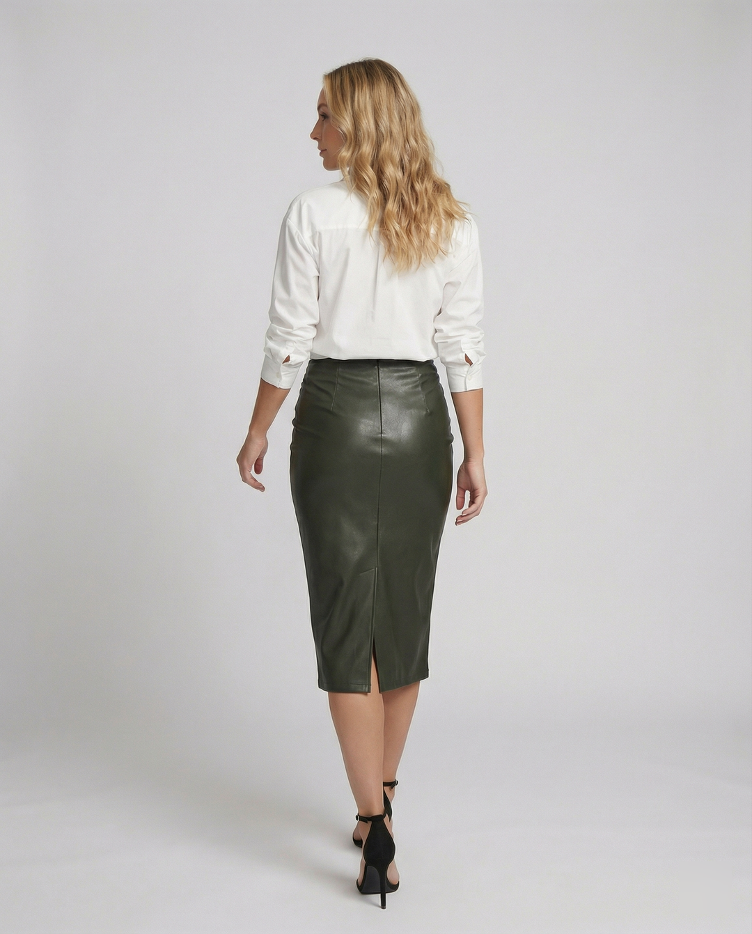 Damen Midi-Rock aus hochwertigem Leder mit Raffung – Rosévia