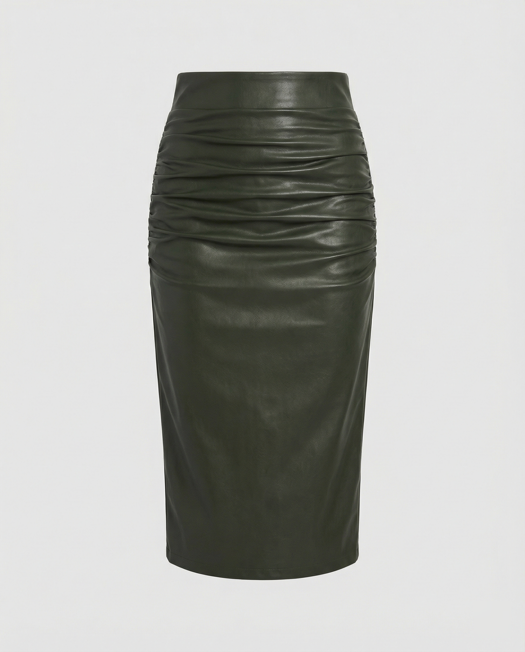 Damen Midi-Rock aus hochwertigem Leder mit Raffung – Rosévia