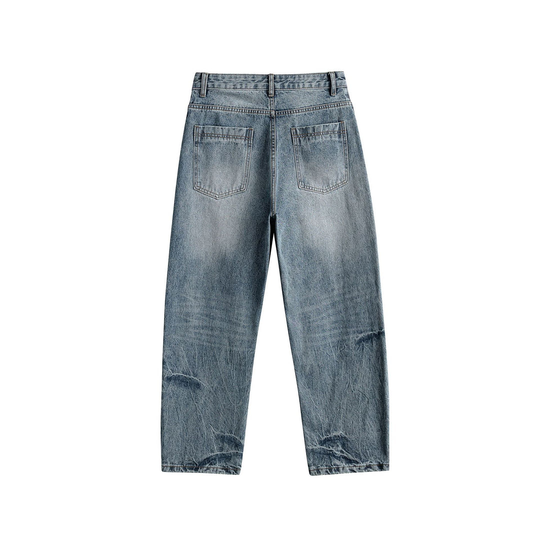 Damen Relaxed Straight taillenhohe Denim-Jeans mit Used‑Effekt und weitem Bein Echoarchiv