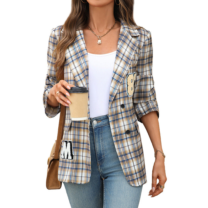 Damen Karierter Blazer mit Stickdetails Echo Archiv