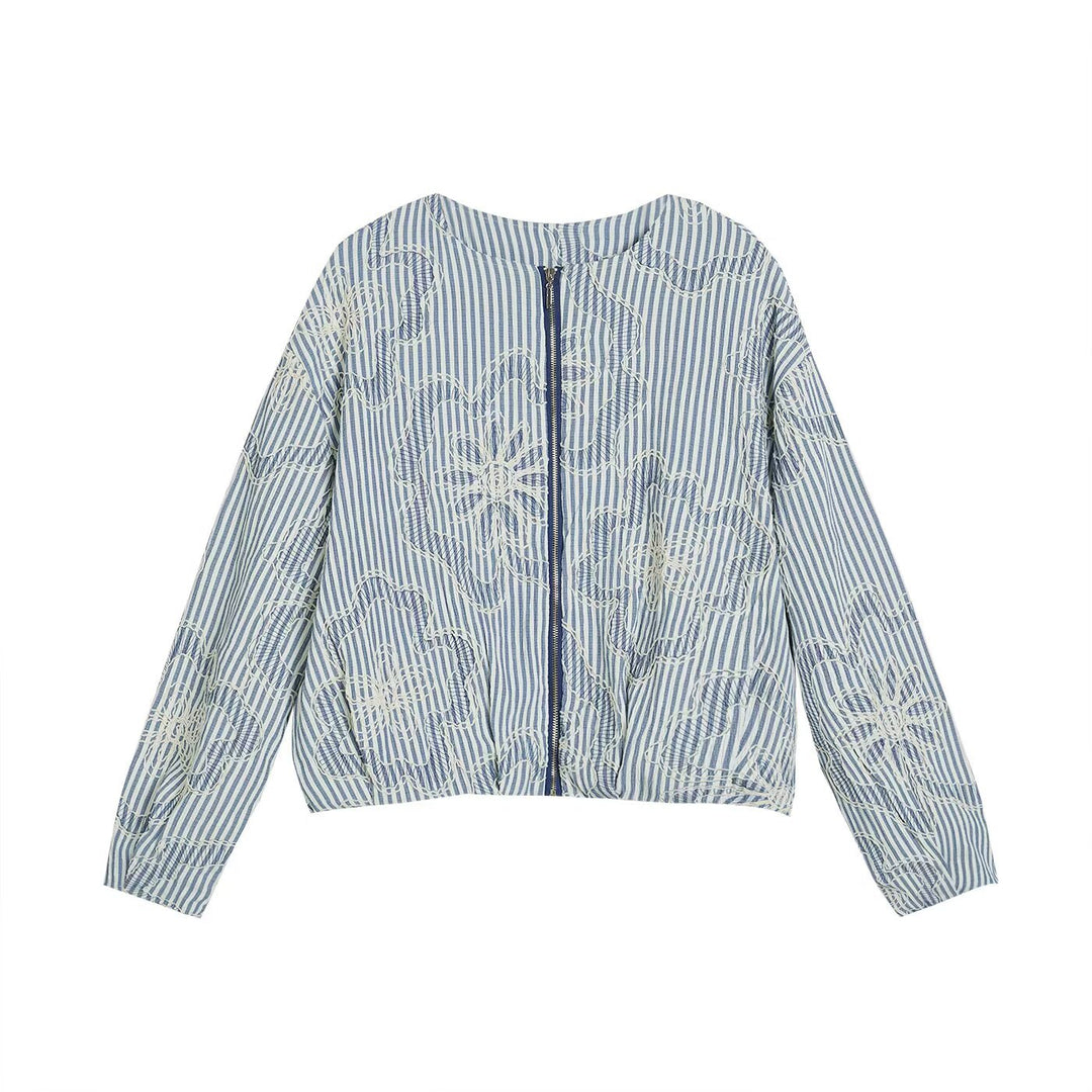 Damen 200+ gestreifte bestickte Blousonjacke mit durchgehendem Reißverschluss Echo Archiv