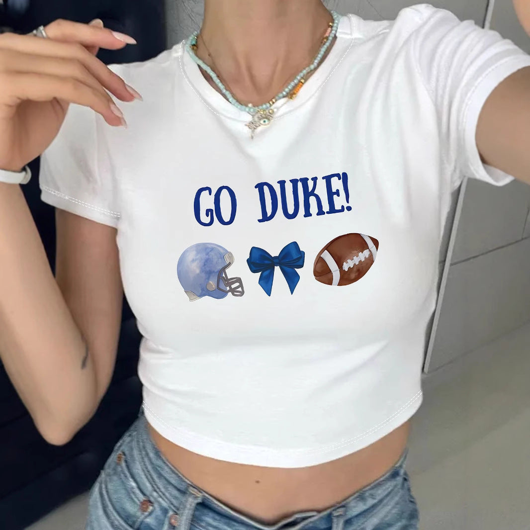 Damen Crop-T-Shirt mit kreativem Augenmotiv und Tourdruck Echo Archiv