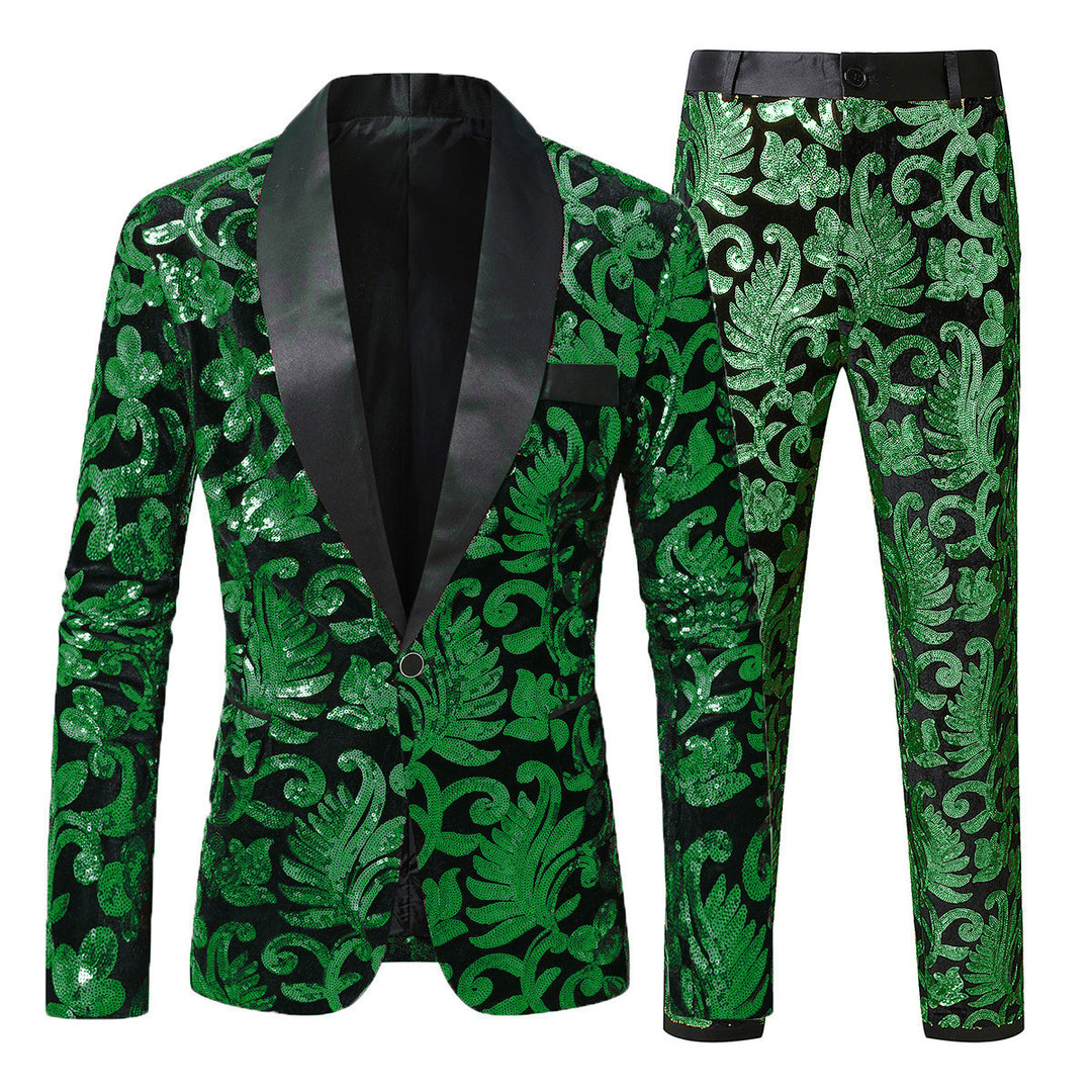 Herren Glamouröser Paillettenanzug mit floralem Muster und luxuriösem Design Echoarchiv