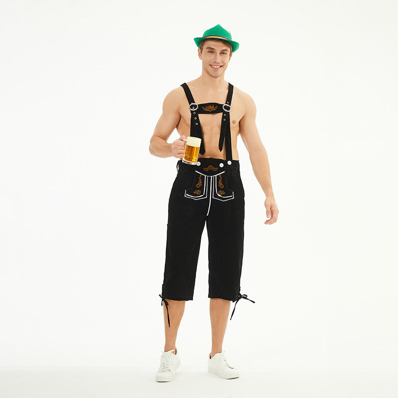 Herren nan kniehohe Trachtenhose aus Wildlederimitat mit dekorativen Stickdetails und verstellbaren Trägern Echo Archiv