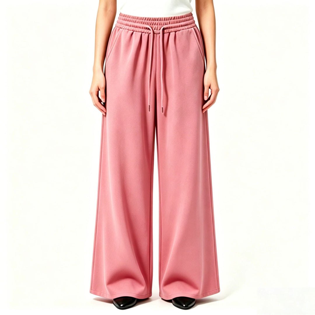 Damen weite High-Waist Loungehose mit elastischem Bund, Kordelzug und fließendem Jersey – Avélisse
