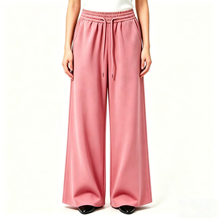 Damen weite High-Waist Loungehose mit elastischem Bund, Kordelzug und fließendem Jersey – Avélisse