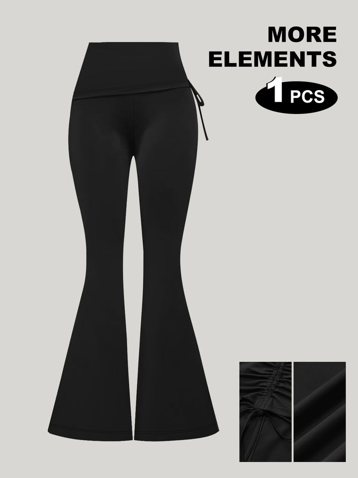 Damen High-Waist Flared-Yogahose mit seitlicher Raffnaht und Kordelzug – Avélisse