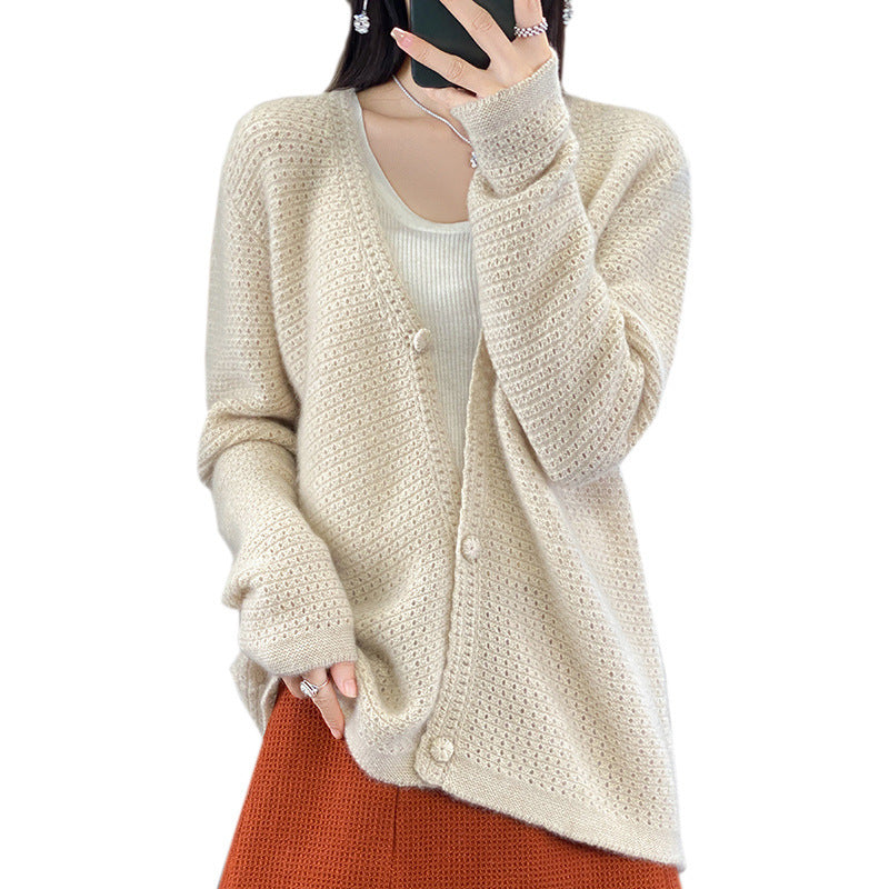 Damen Offener Ajour-Strickcardigan mit dezentem Flauschfinish und kastiger Oversize-Silhouette Echoarchiv