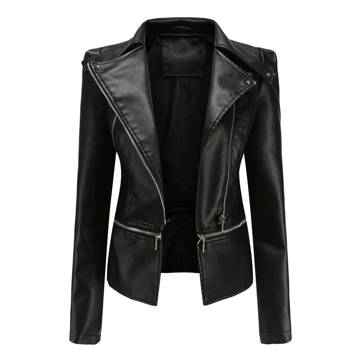 Damen nan taillierte Kunstleder-Bikerjacke mit asymmetrischem Reverskragen Echo Archiv