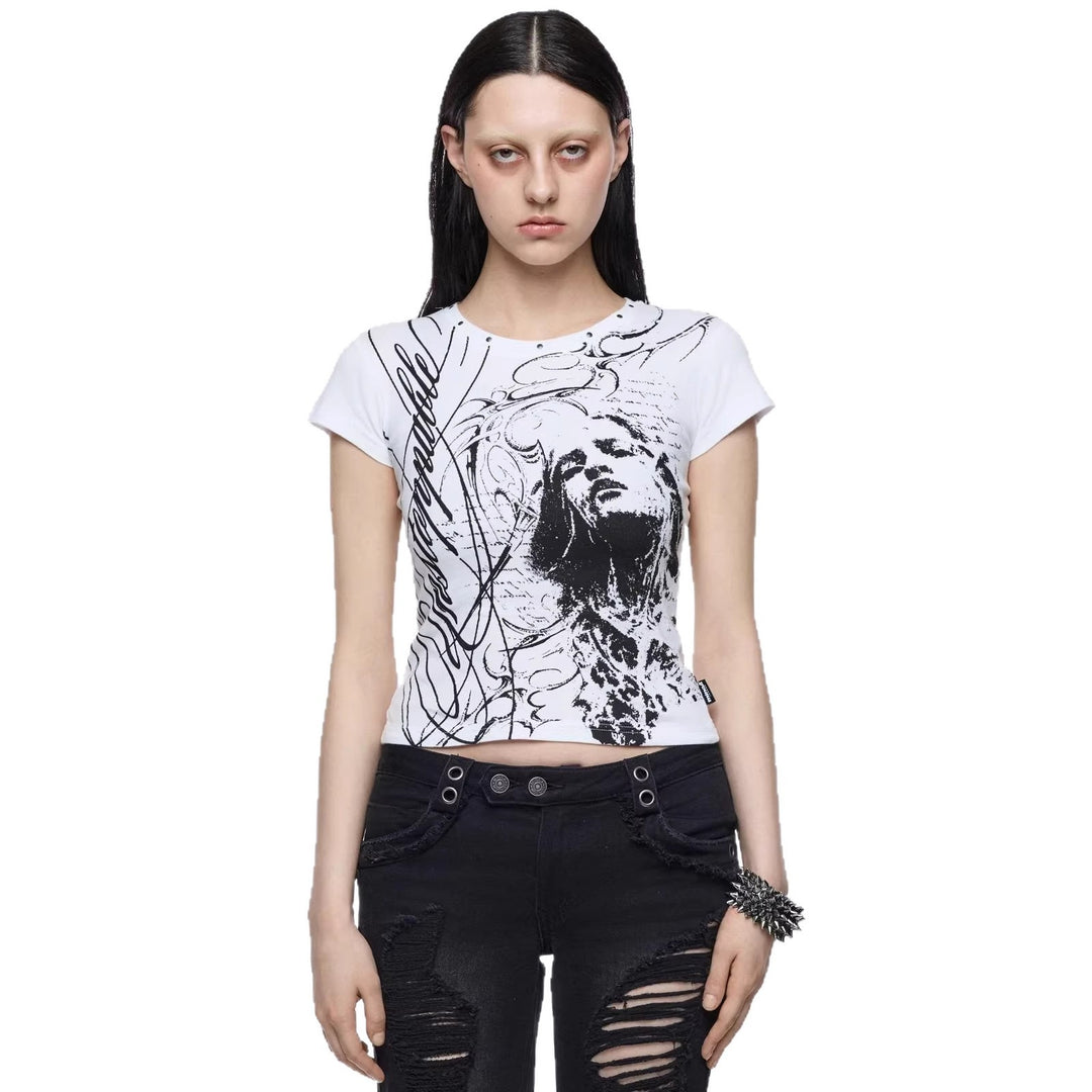 Damen Kreatives Grafik-Print T-Shirt Echo Archiv