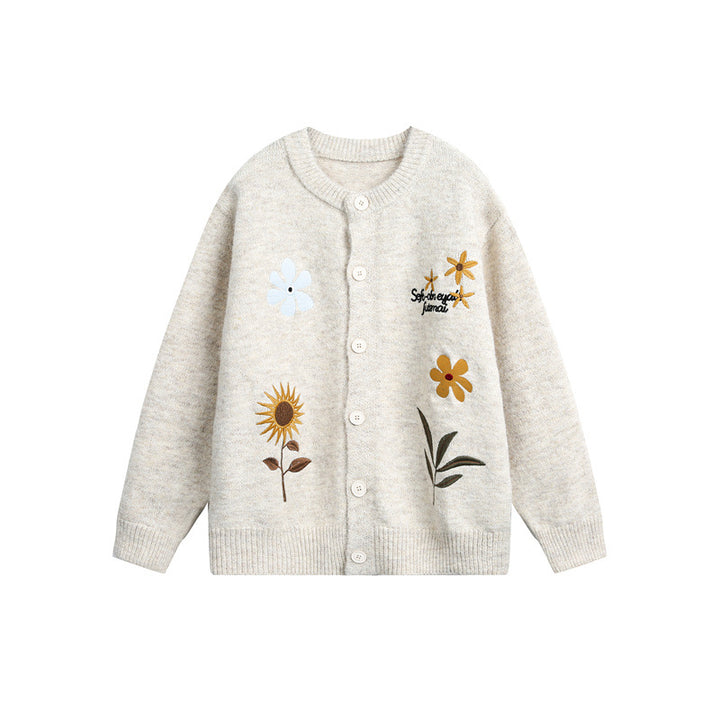 Damen Strick-Cardigan mit Blumenstickerei, Rundhalsausschnitt und Knopfleiste Echoarchiv
