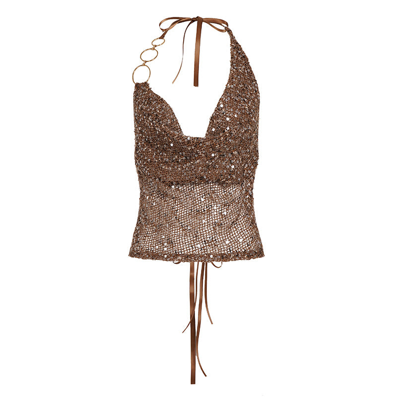 Damen Glamouröses Haltertop mit schimmernden Details Echo Archiv