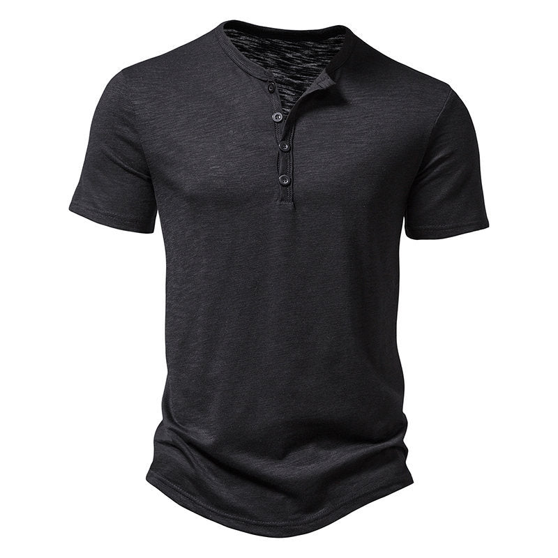 Herren Kurzarm-Henley-Shirt mit klassischem Knopfdesign Echoarchiv