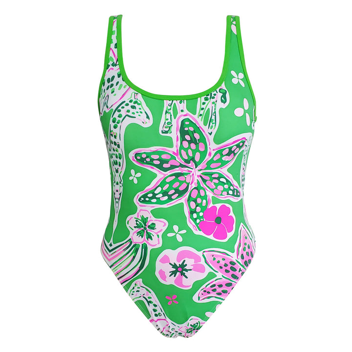 Damen Einteiliger Badeanzug mit floralem Muster Echo Archiv