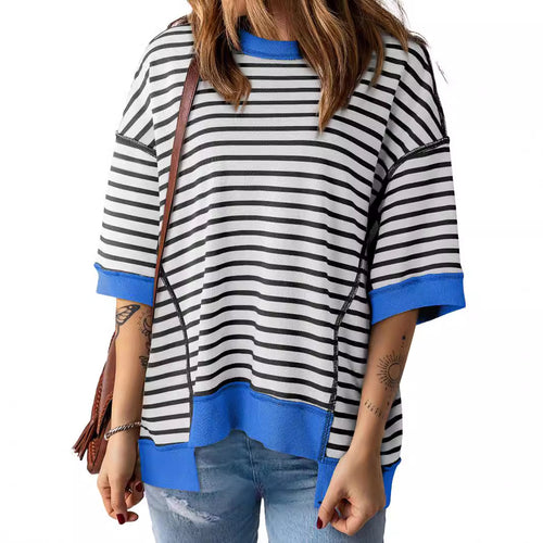 Damen Oversize Streifen-Sweatshirt mit kontrastfarbenen Bündchen – Avérine