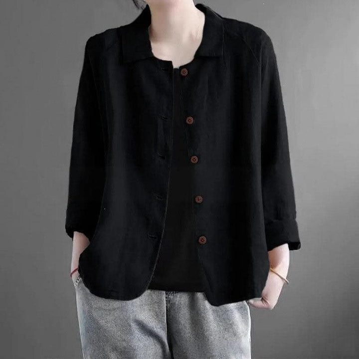 Damen Oversized Leinen-Hemdjacke mit Hemdkragen, 3/4-Ärmeln und durchgehender Knopfleiste Echo Archiv
