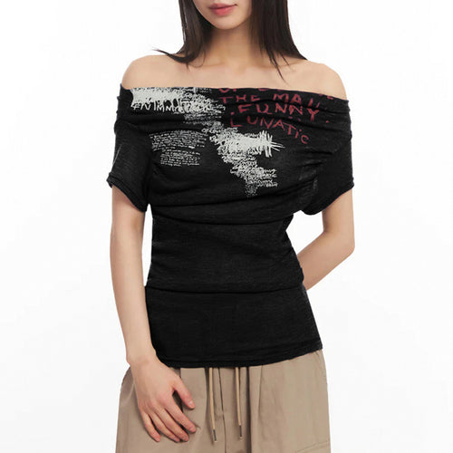 Damen Off-Shoulder Shirt mit grafischem Druck Echo Archiv