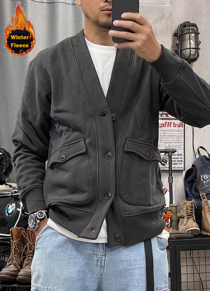Herren modische Fleecejacke mit praktischen Taschen und eleganter Knopfleiste Echoarchiv