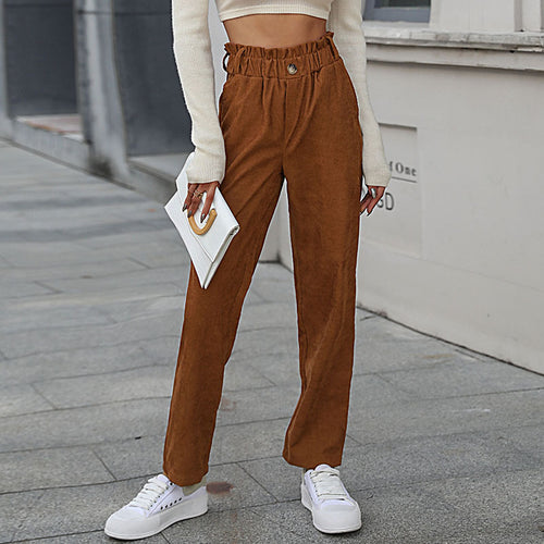 Damen Lässige Cordsamt-Hose mit hohem Bund Echo Archiv