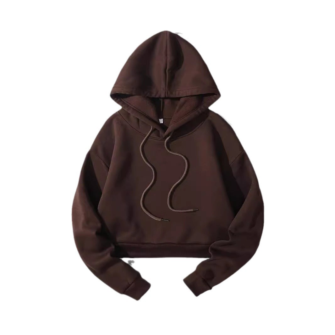 Damen nan cropped Kapuzenpullover mit weichem Fleece‑Innenfutter und elastischem Rippbund Echo Archiv