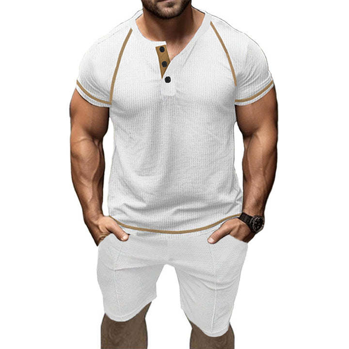 Herren Kurzarm-Henley-Shirt mit modernem Design und Knopfdetails Echoarchiv
