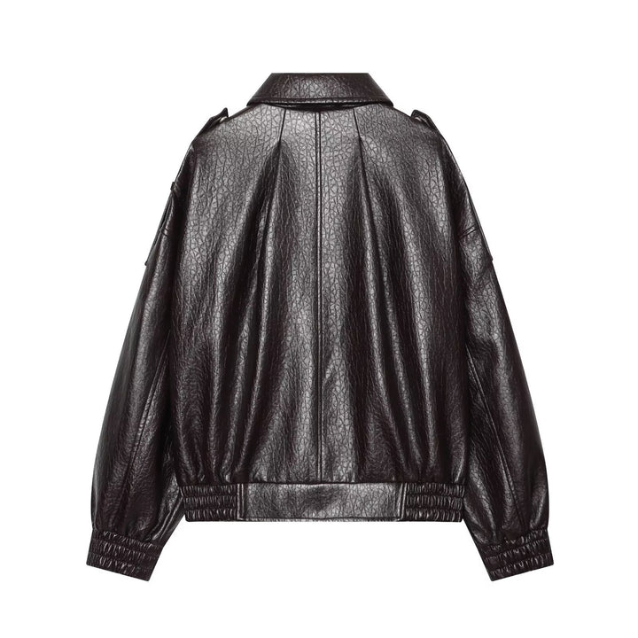 Damen Oversized Kunstleder-Bomberjacke mit Schulterklappen und gerafftem Saum Echo Archiv