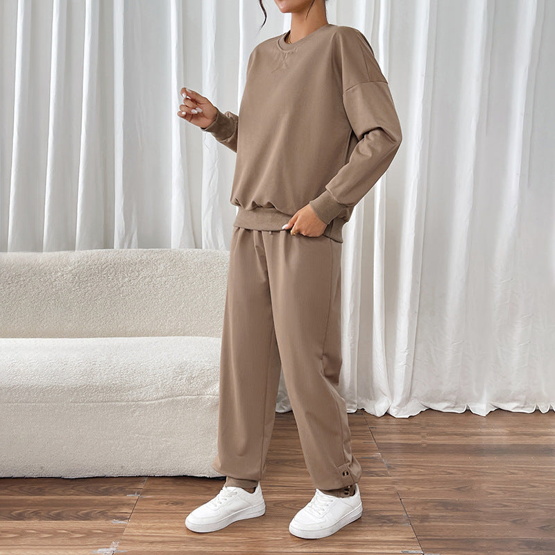 Damen Lässiges Sweat-Set mit Oversize-Rundhals und High-Waist-Hose mit Knopfmanschette Echoarchiv