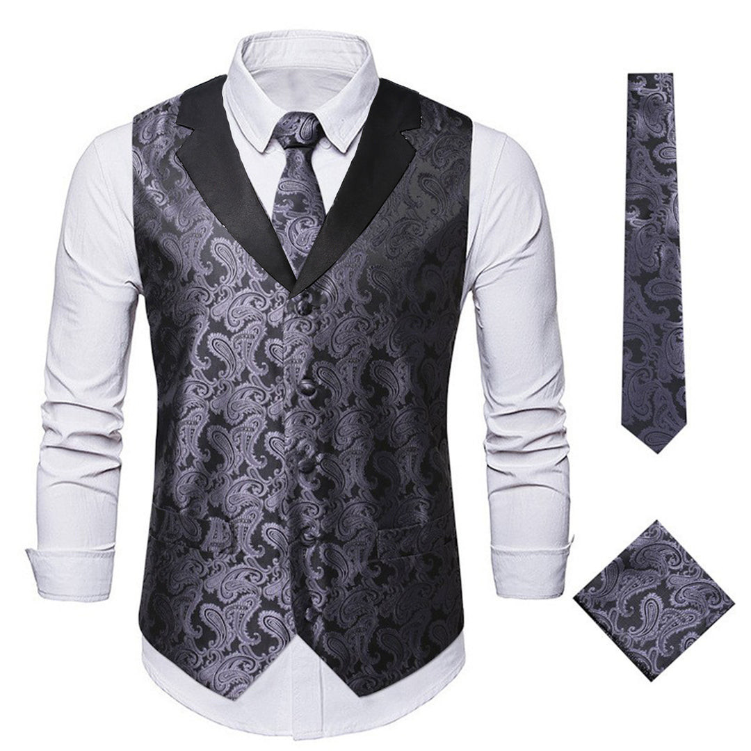 Herren elegante Weste mit floralem Jacquard-Muster und passendem Krawatten-Set Echoarchiv