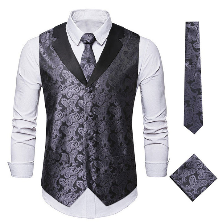 Herren elegante Weste mit floralem Jacquard-Muster und passendem Krawatten-Set Echoarchiv
