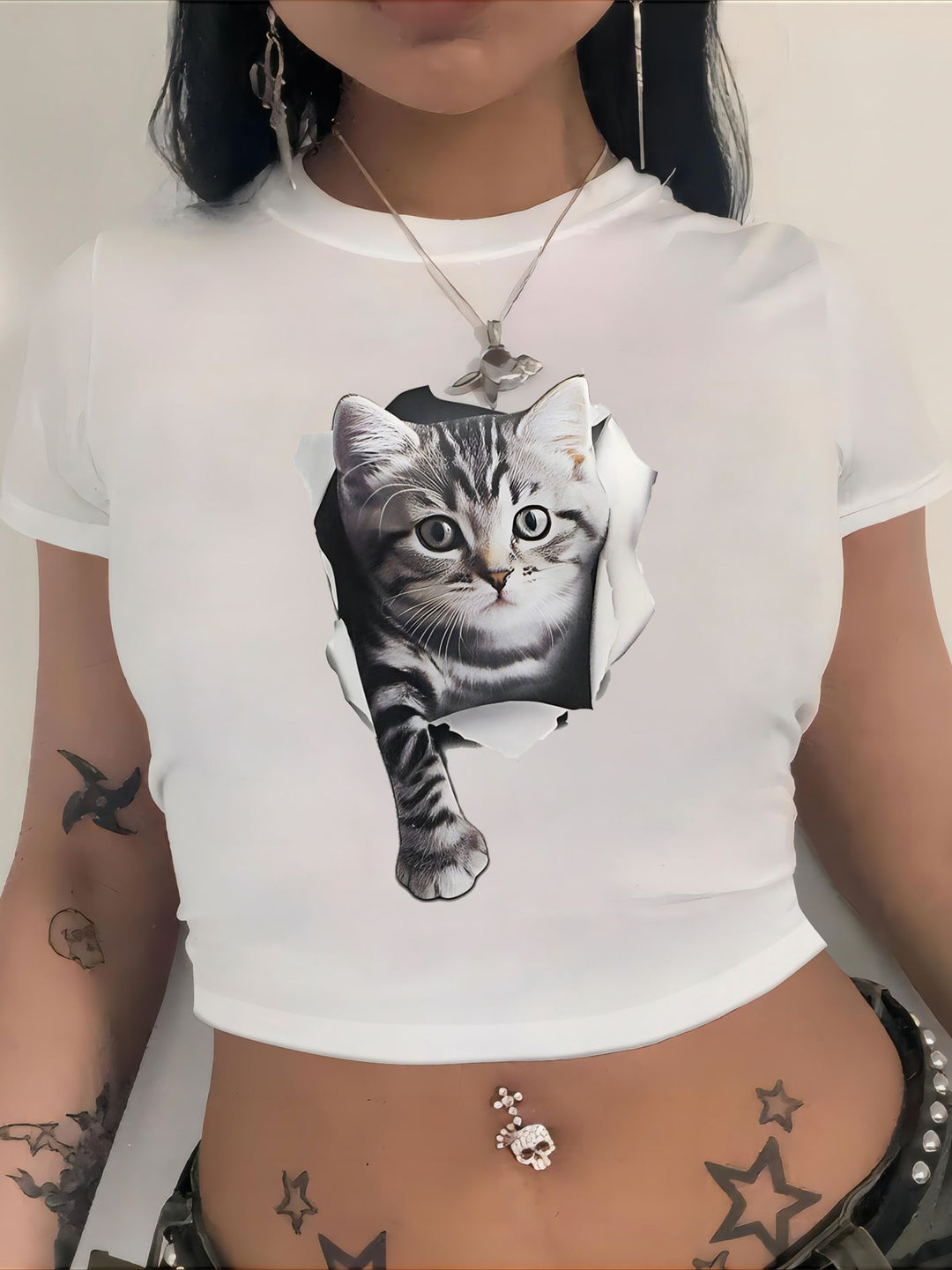 Damen Crop-T-Shirt mit auffälligem Grafiken-Design und frechem Statementdruck Echo Archiv