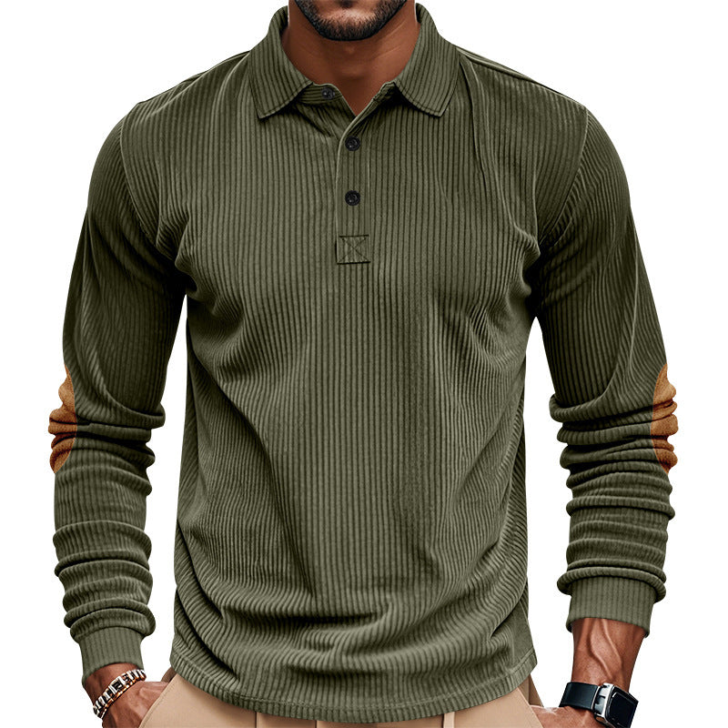 Herren lässiges Langarmhemd mit strukturiertem Design und bequemen Ellbogenpatches Echoarchiv