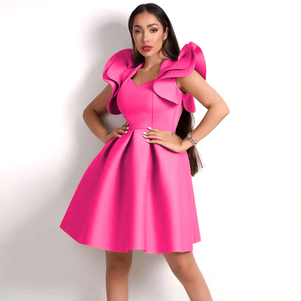 Damen A-Linien Kleid mit voluminösen Rüschenärmeln Echo Archiv