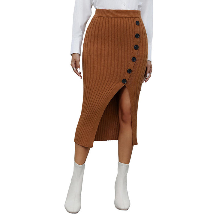 Damen Eleganter Strickrock mit Knopfdetails und Schlitz Echo Archiv