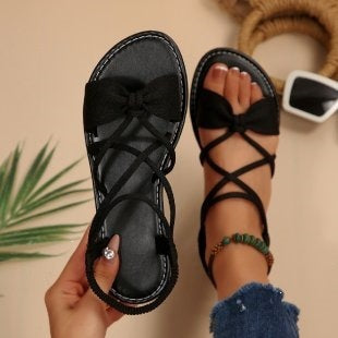 Damen Zarte Römersandalen mit Schleifen-Detail und verstellbaren Schnürriemen Echo Archiv