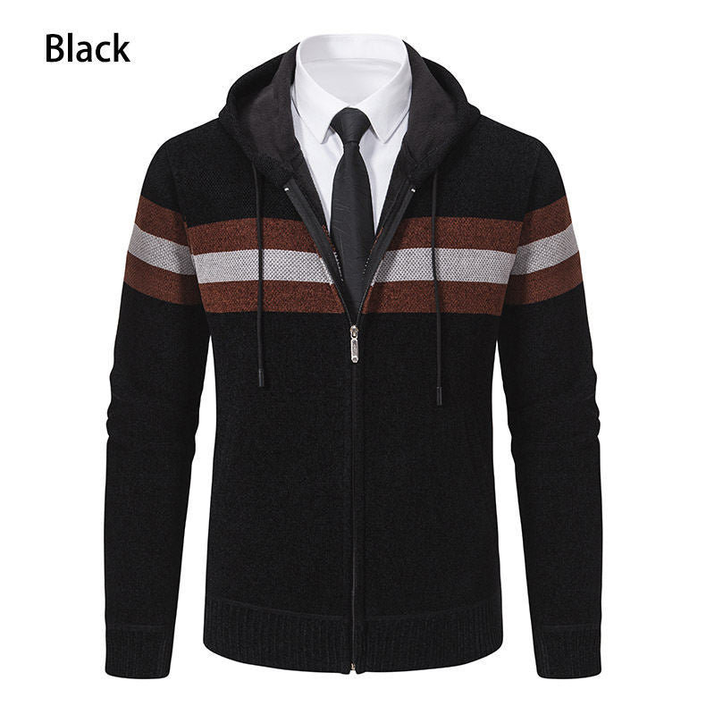 Herren Kapuzen-Strickjacke mit durchgehendem Reißverschluss, Kontraststreifen und Eingrifftaschen Echo Archiv