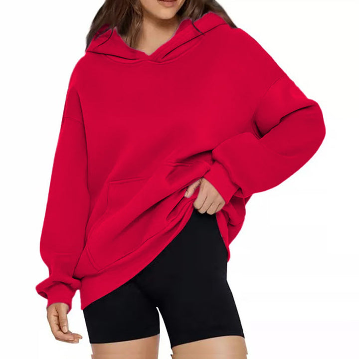 Damen weicher Oversize-Kapuzenpullover mit asymmetrischem Saum Kängurutasche und überschnittener Schulter – Auréline