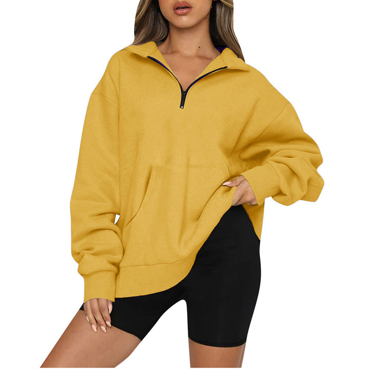 Damen nan Oversize-Halbzip-Kapuzenpullover mit Kängurutasche und verlängertem Saum Echo Archiv