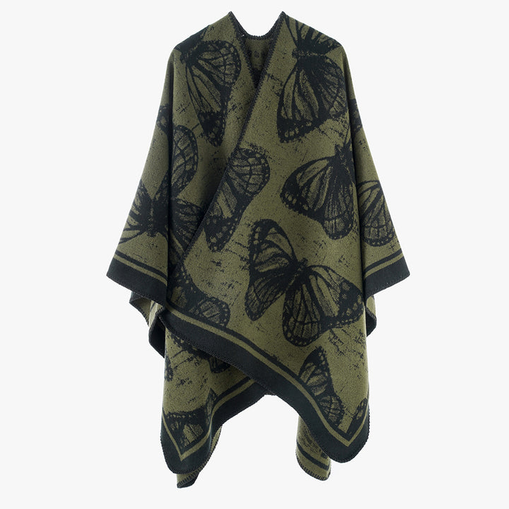 Damen Jacquardstrick‑Poncho mit Schmetterlingsmotiv und asymmetrischem Zipfelsaum – Avérine