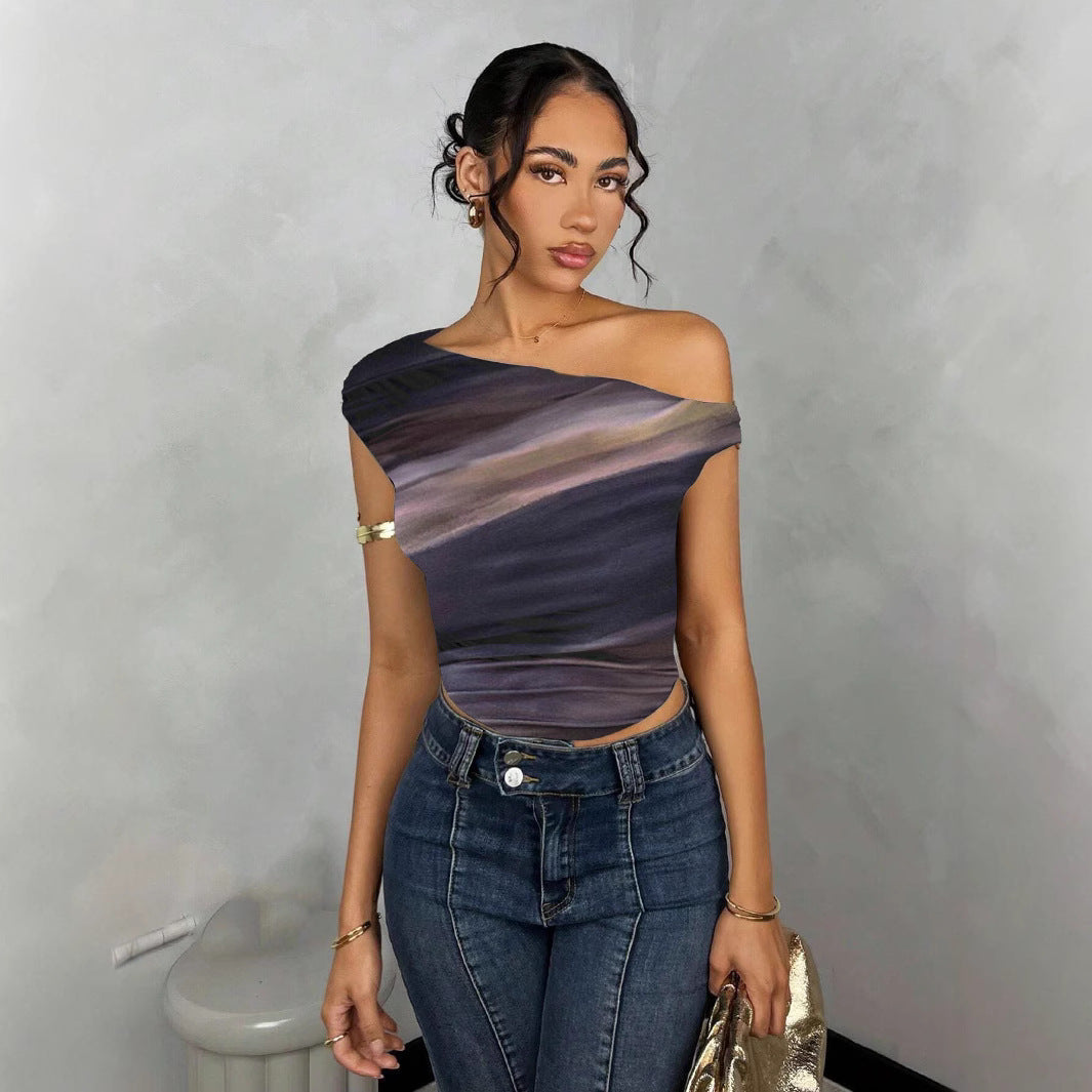 Damen Asymmetrisches Crop-Top mit elegantem Wellendesign und raffiniertem Schnitt Echo Archiv
