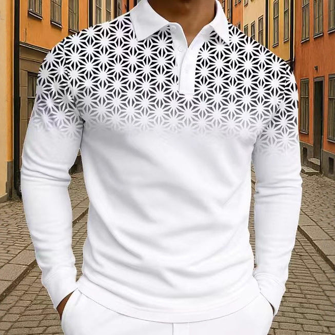 Herren Langarm Polohemd mit modernen geometrischen Mustern Echoarchiv