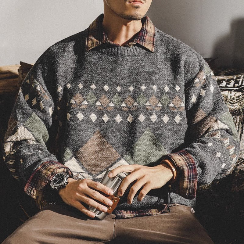 Herren Strickpullover mit geometrischem Muster und lässigem Schnitt Echoarchiv